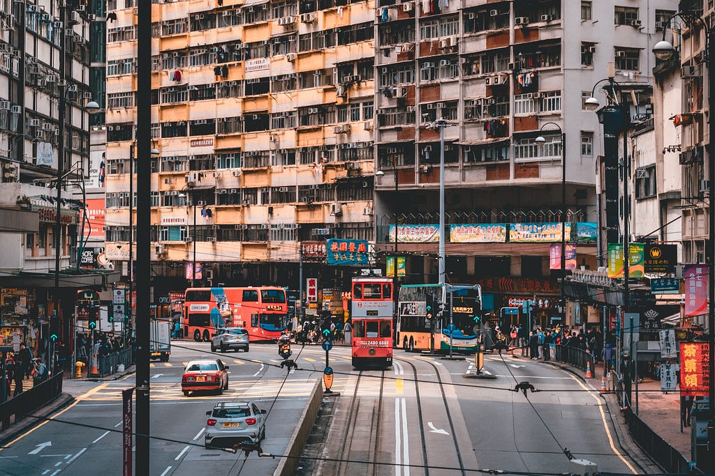 A photograph of the streets of Hong Kong.