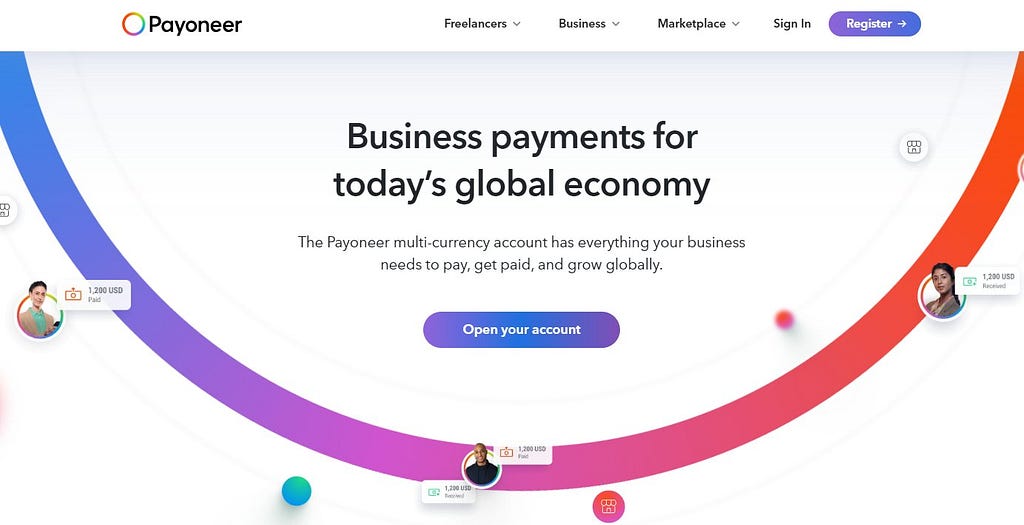 Wise vs Payoneer: a screenshot of Payoneer webpage