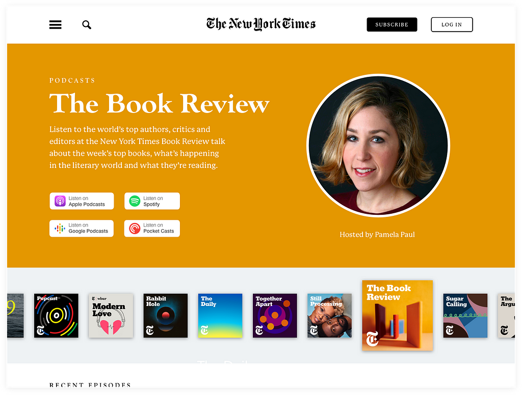 High-fidelity design of The Book Review podcast page.