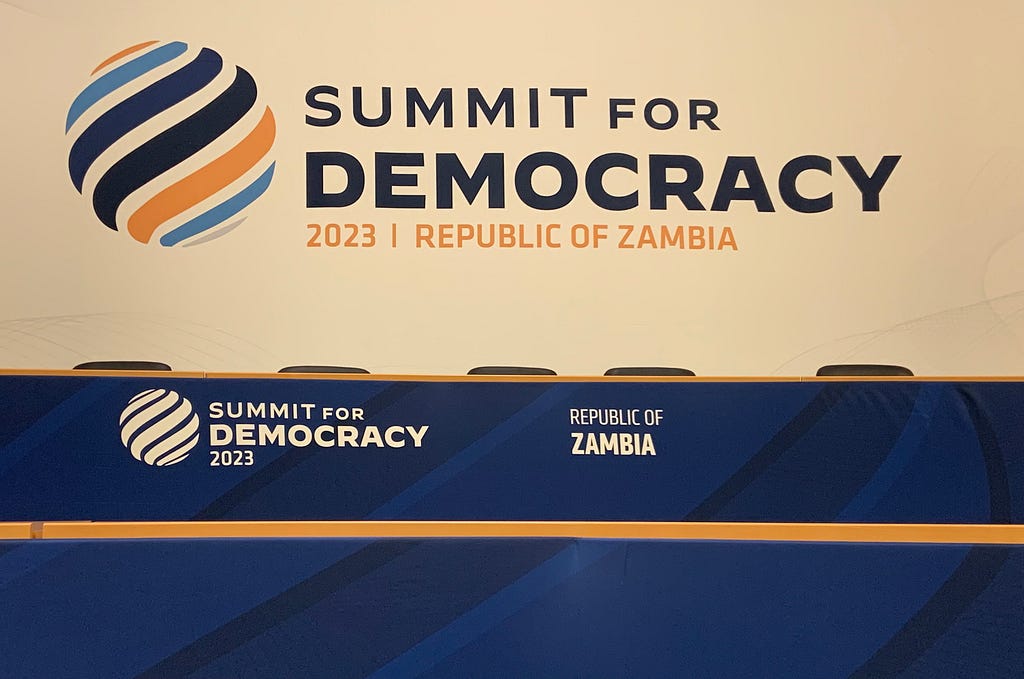 Graphic announcing the “Summit for Democracy, 2023, Republic of Zambia.”