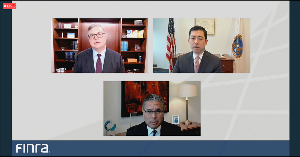 Screenshot of virtual panel with SEC Commissioners.