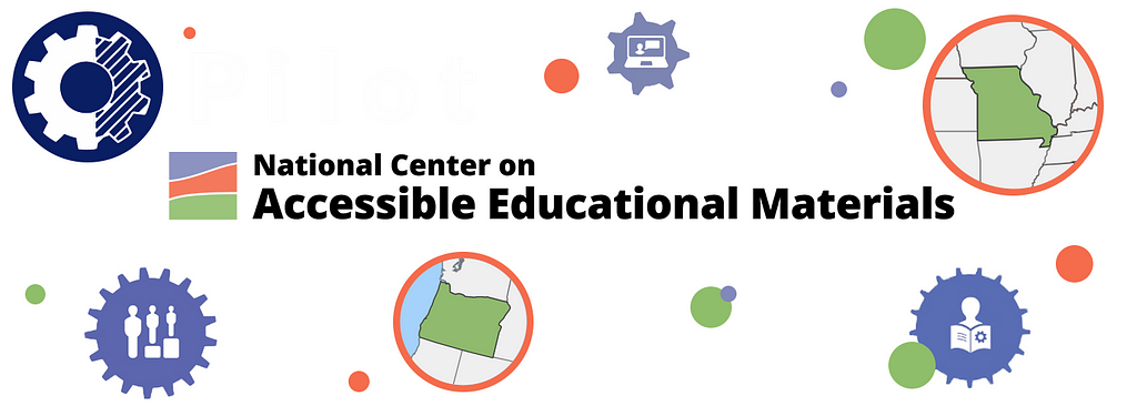National Center on Accessible Educational Materials, different icons in circles around the logo
