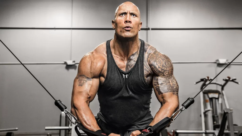 the rock dwayne johnson in the gym