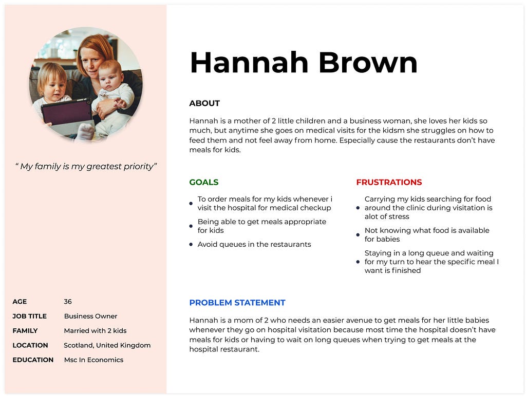 An image showing the first user persona created for this project