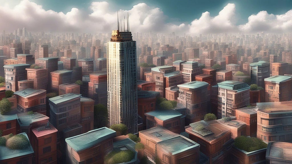 A skyscraper cityscape painting generated with Stable Diffusion