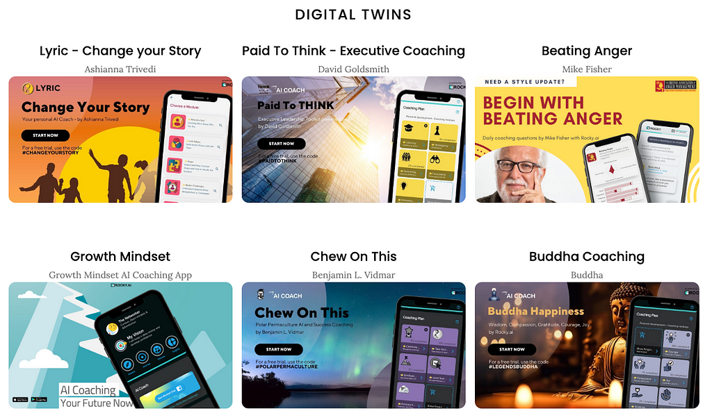 AI coaching apps, white label solutions and digital twins powered by Rocky AI