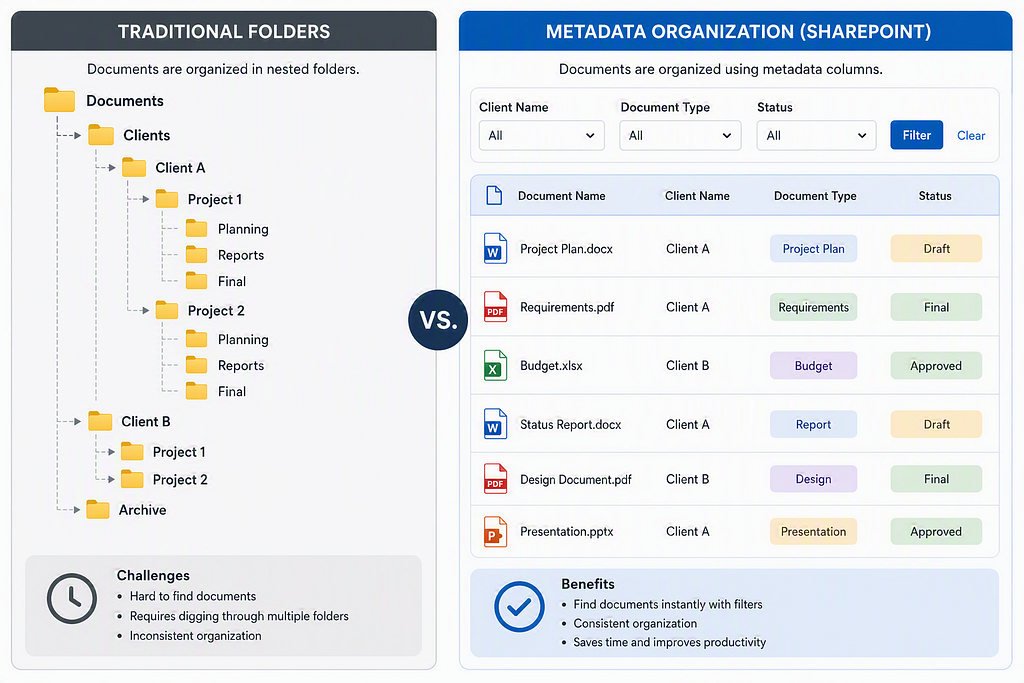 Difference between traditional folders and metada organization