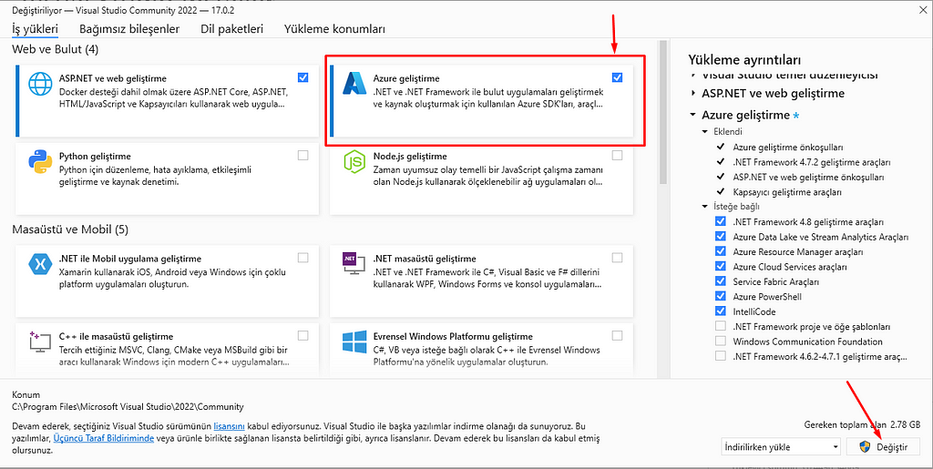 Visual Studio Installer — Azure SDK