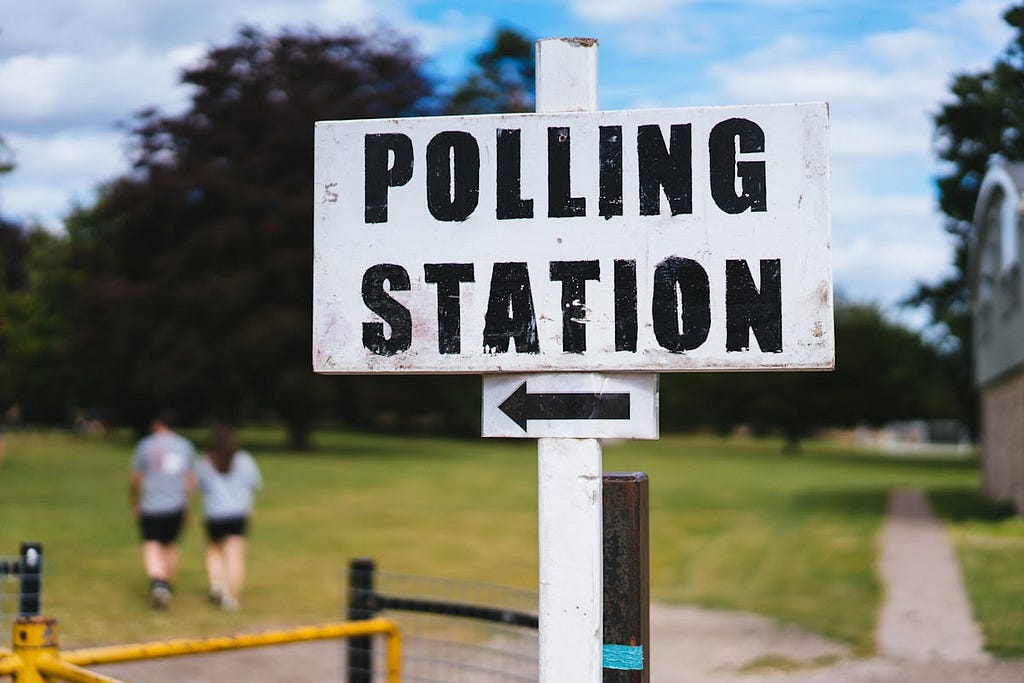 Wooden sign for a polling station