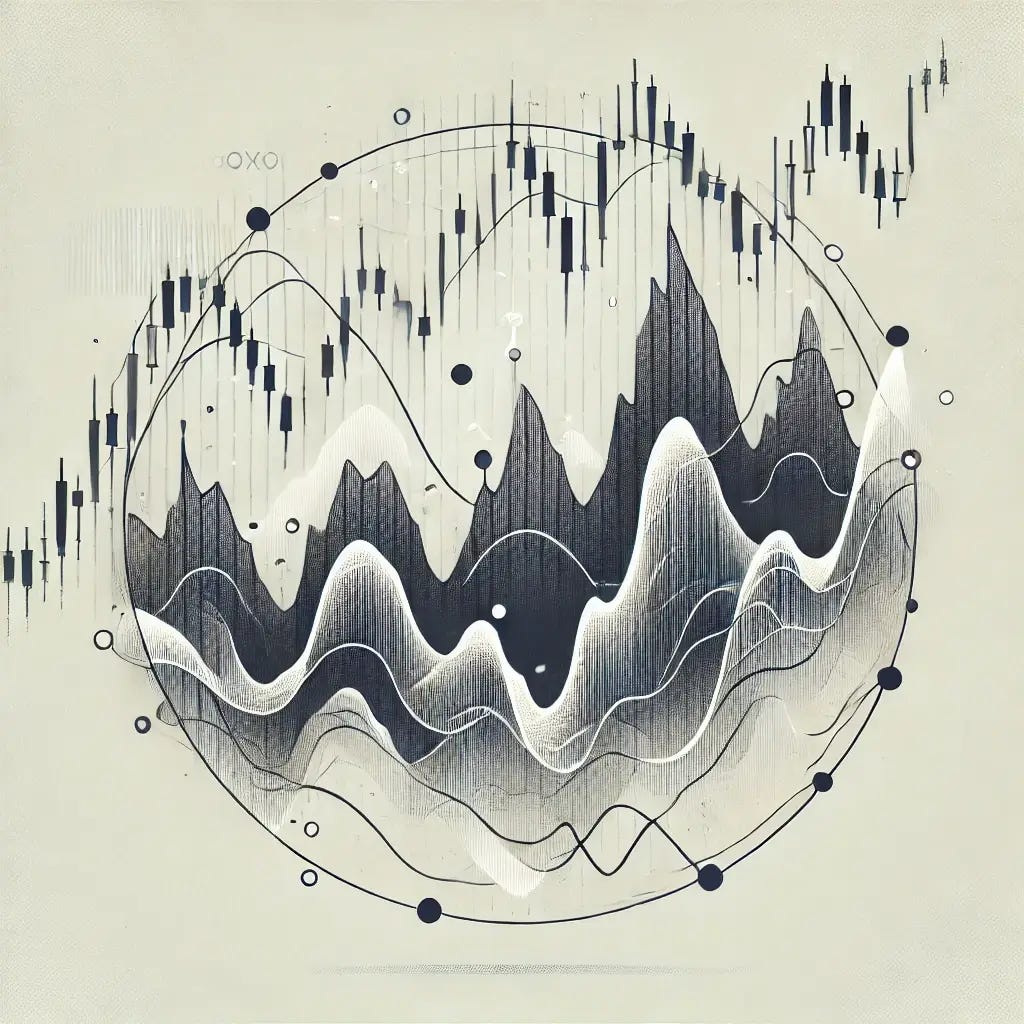 Image with charts and waves representing options trading strategies for trading market volatility