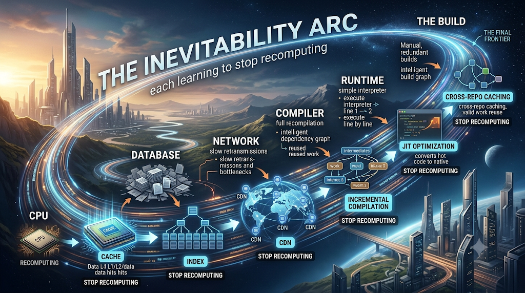 Every layer of computing learned to stop redoing work. The build never did — so I rebuilt it.