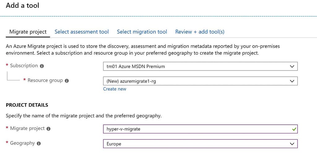 Create Azure Migrate project