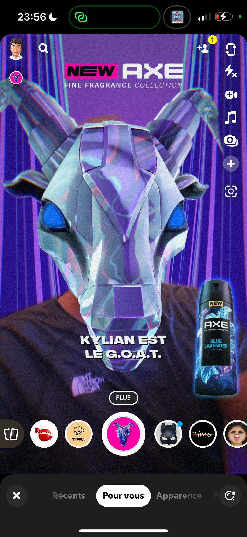 screenshot of a snapchat lens set up by the AXE brand demonstrating an augmented reality effect