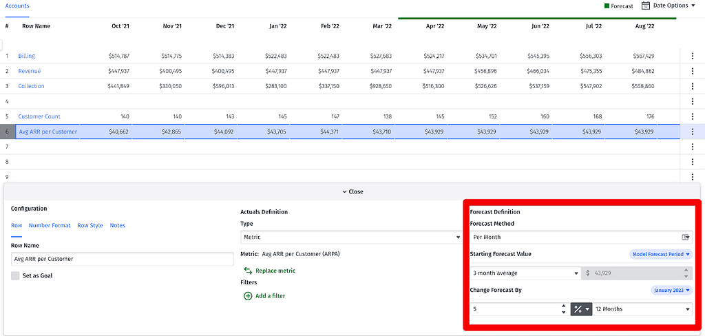 Mosaic Topline Planner walkthrough — average ARR per customer