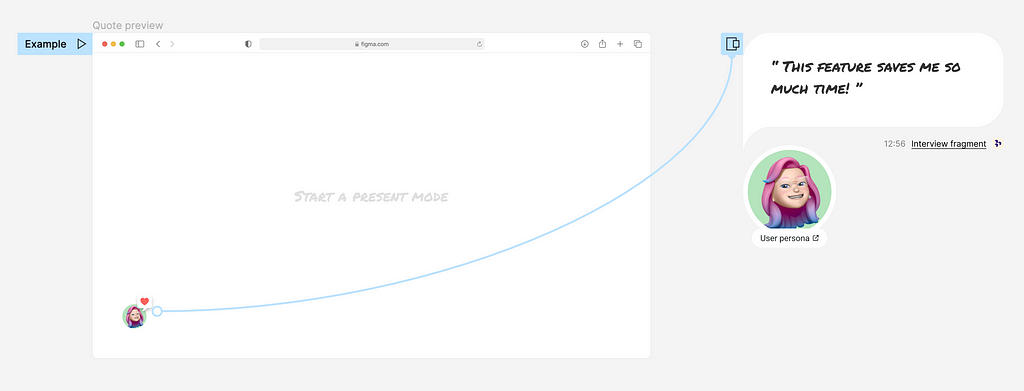 Overlay connection of a user quote and on-screen user feedback indicator