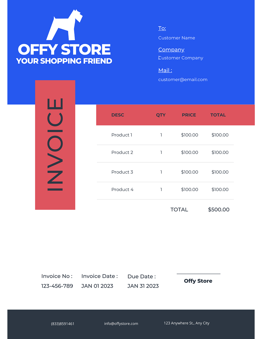 Offy Store Invoice with Net 30 Terms