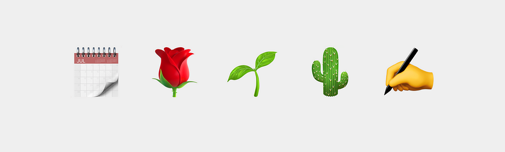 Emoji’s representing the title of this post: Week notes; Rose-bud-thorn
