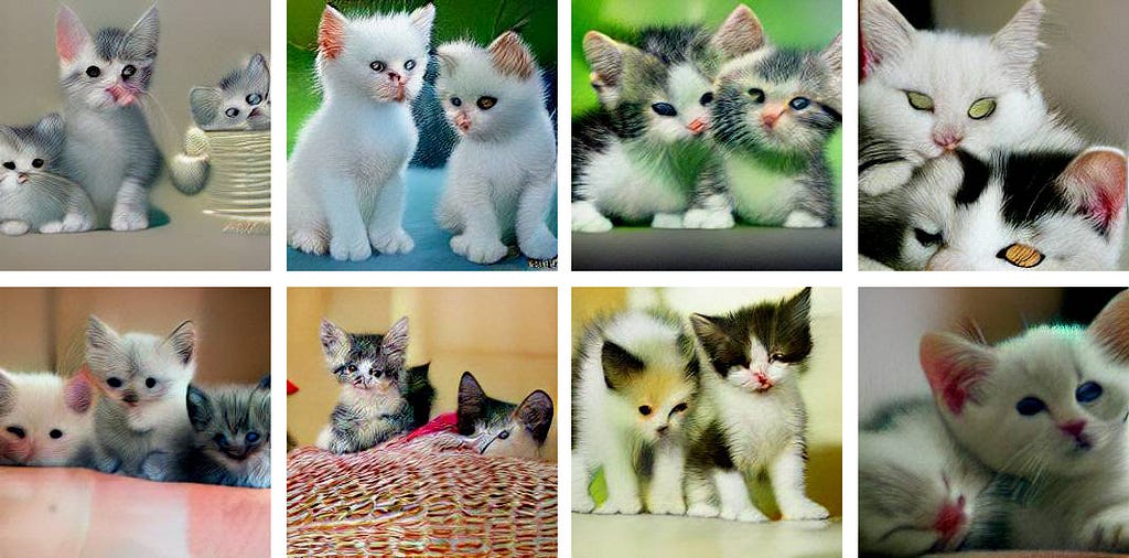 Images of kittens that was generated by an AI system.