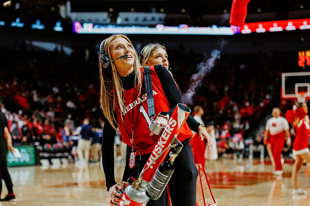 Ashley Beckman, a sports media and communication major, is an intern with Nebraska Athletics Marketing and Fan Experience. She works at the men’s basketball games, shown here at the Huskers vs Maine game on November 7, 2022.