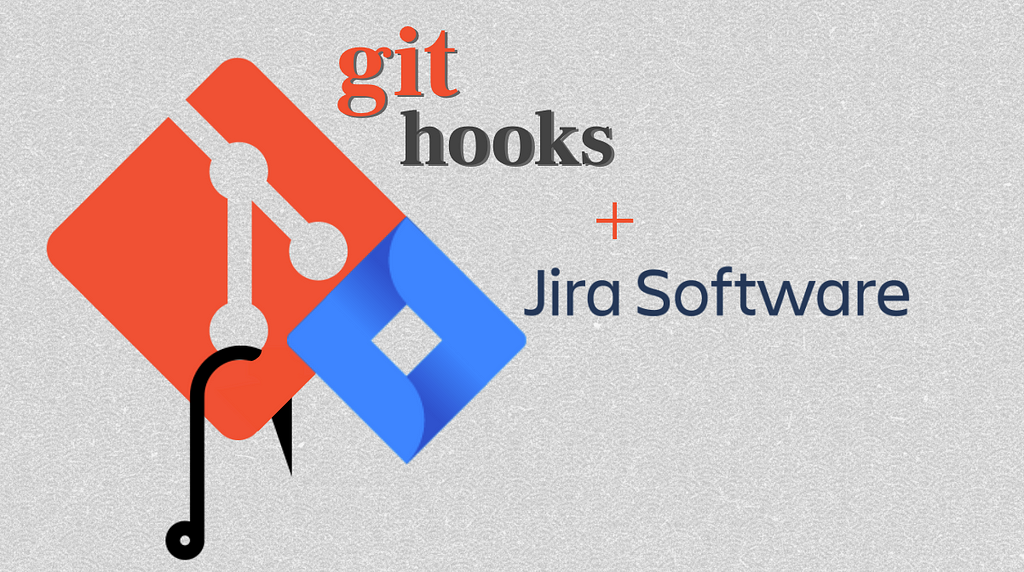 Logomarcas do Git Hooks e Jira se unindo e escrita: Git Hooks + Jira Softare
