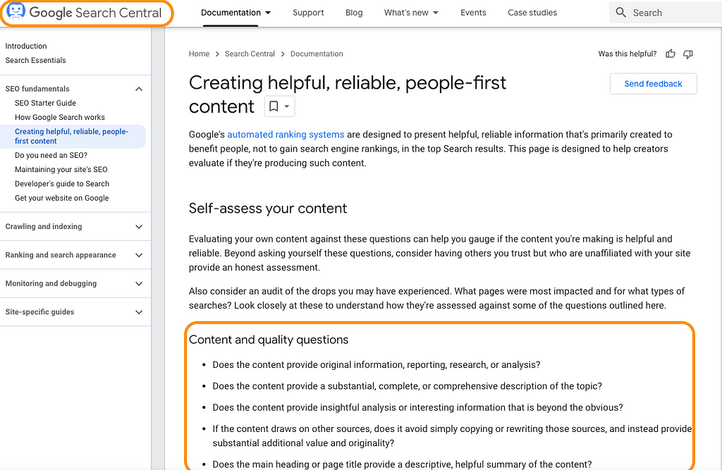 Google’s guidelines for blog content
