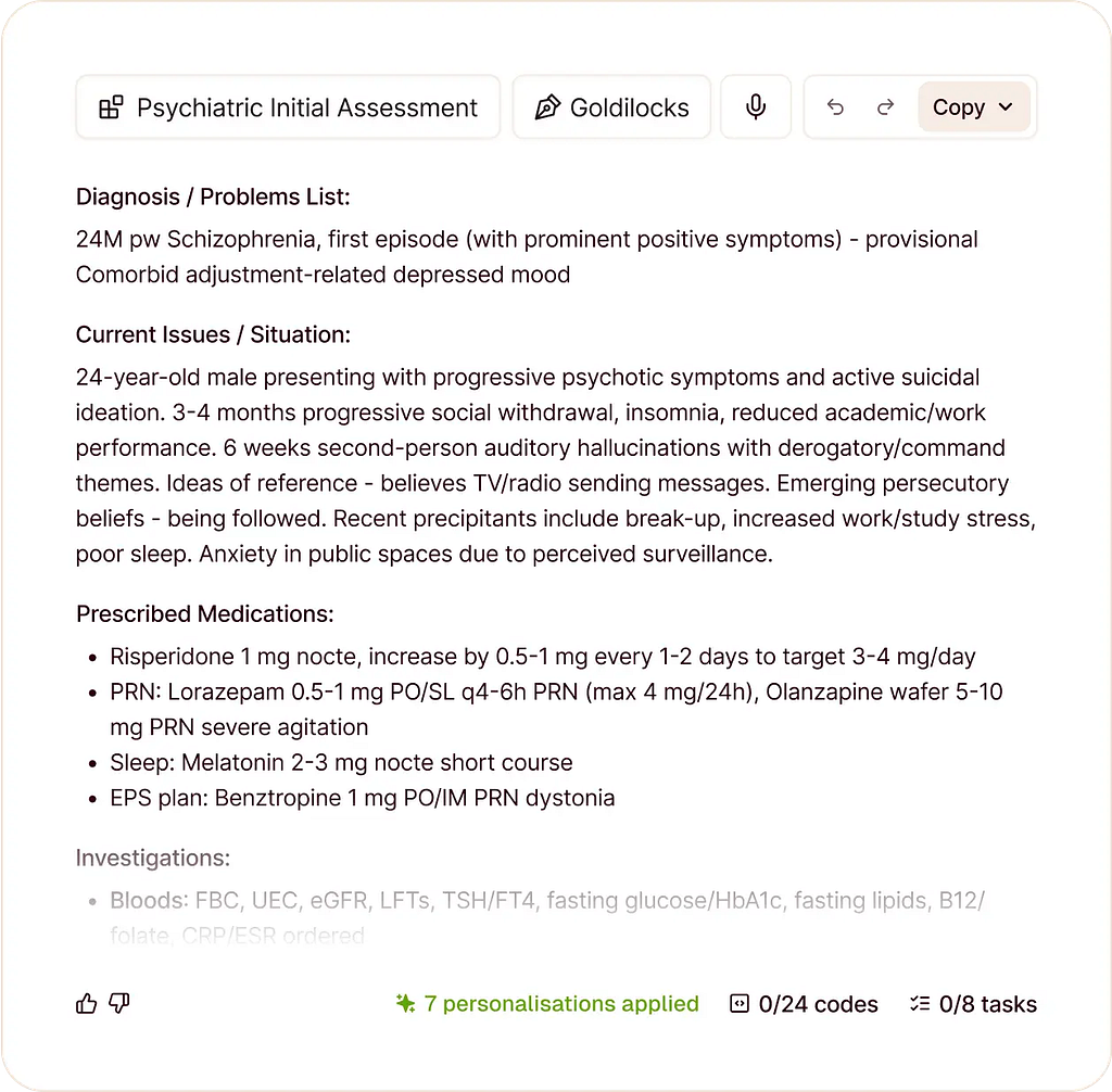 Heidi Health is an AI scribe for clinical documentation that incorporates clinician review to refine outputs, adding a layer of reliability that automation alone cannot provide.