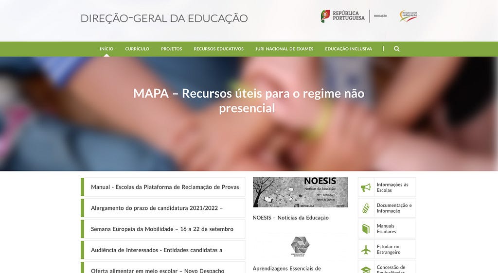 Homepage of portal Direção-Geral da Educação