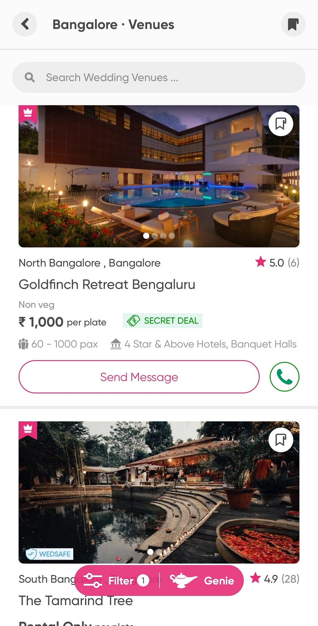 Page for browsing vendor hotels