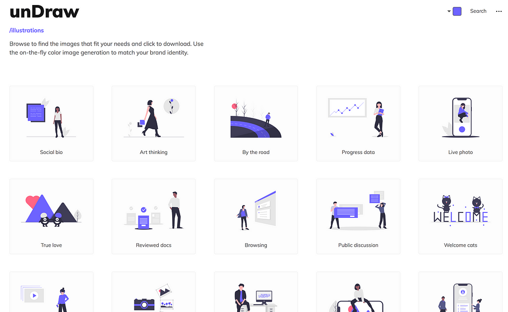 The homepage of undraw