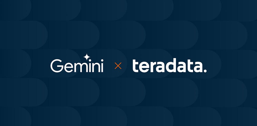Logo of Gemini and Teradata side by side on a dark blue background with subtle circular patterns.