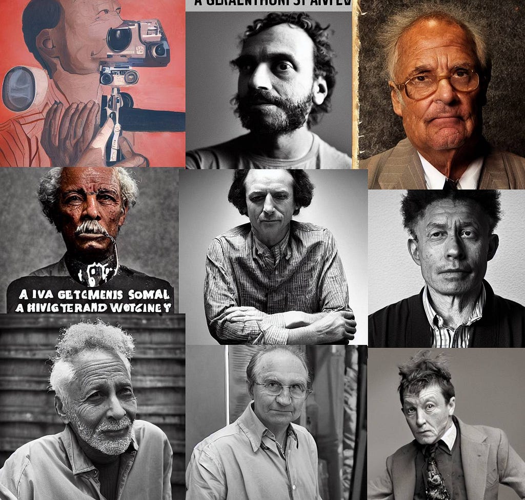 Nine out of nine geniuses generated for the prompt ‘photograph of a genius alive today’ by DreamStudio