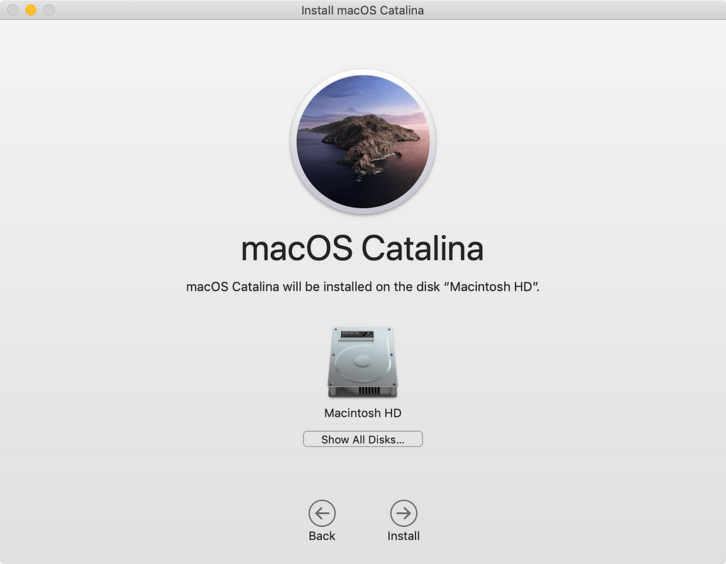 macOS installation: click ‘Show All Disks…’ so you can select the bootable USB drive.