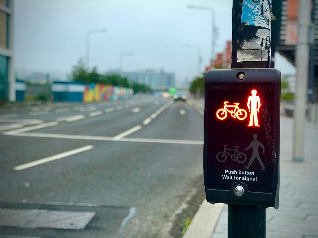 A ‘cycle-friendly’ crossing outside V&A Dundee — one of four pedestrians and cyclists must navigate to reach the city centre.