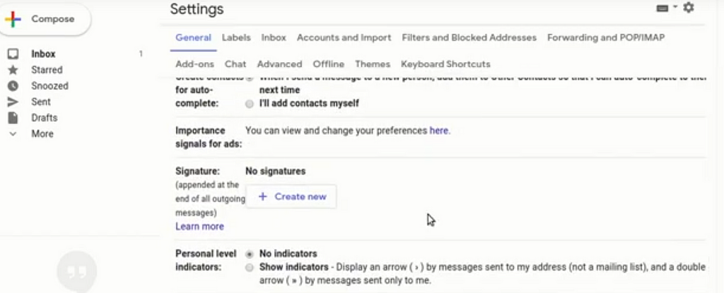 Gmail — select Create new