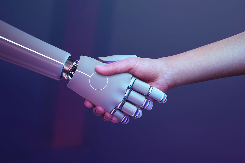 Robot shaking hand with a human