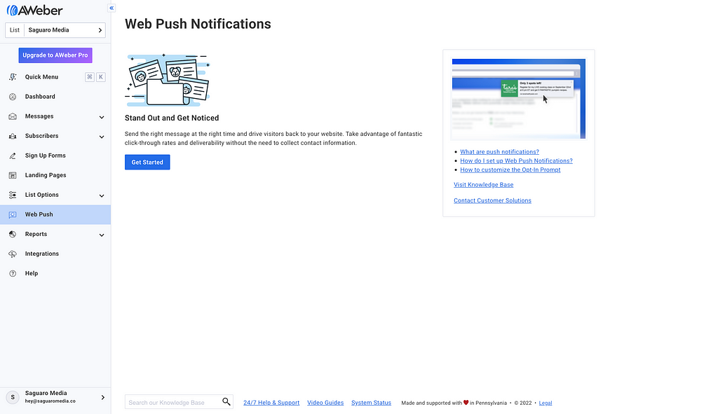 AWeber email marketing platform dashboard interface