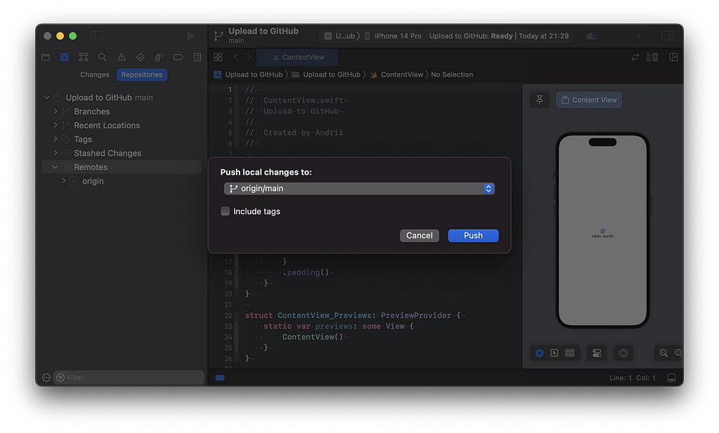 Screenshot from Xcode