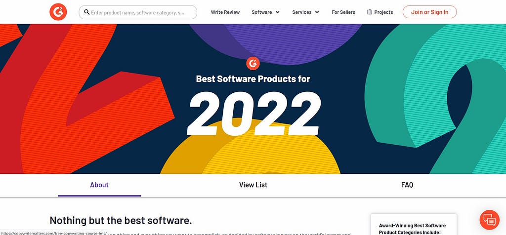 Screenshot for G2 review site