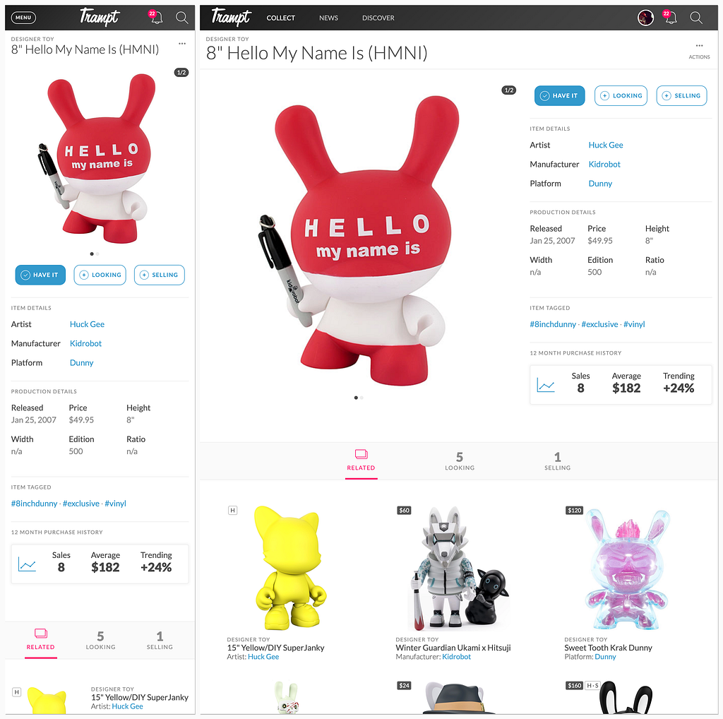 Item detail page for a Huck Gee dunny by Kidrobot