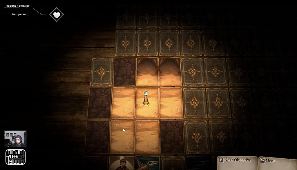 Voice of Cards game screenshot with dimmer lighting and narrowed vision in dungeon setting