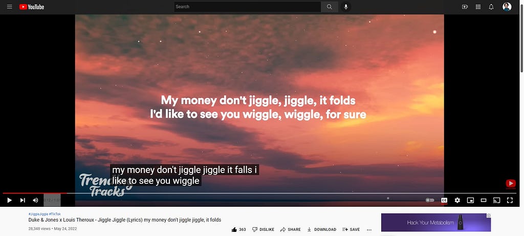 Trending Tacks YouTube screenshot that reads my money doesn’t jiggle, jiggle, it folds