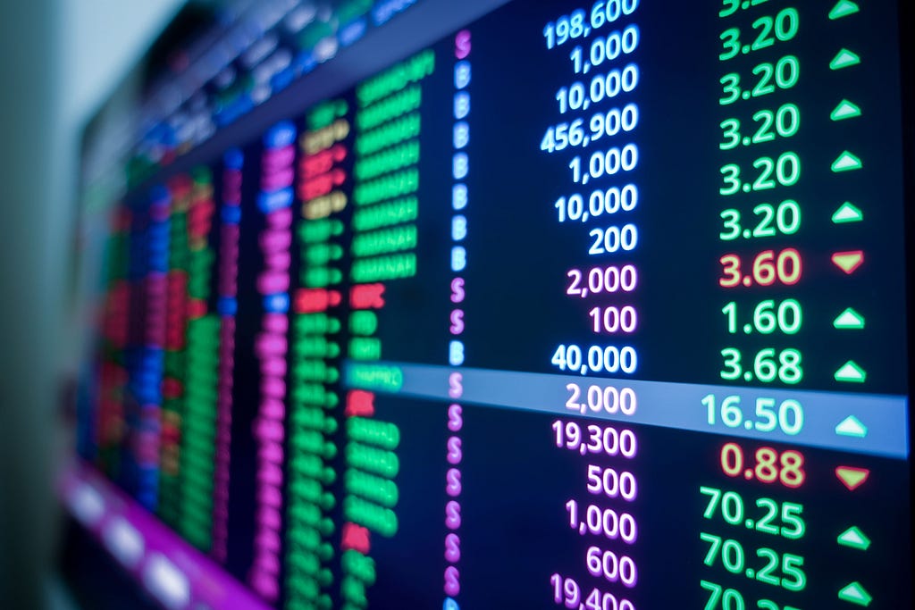 Stock market graph and ticker for businese analysis on LED screen monitor. Finance, Investing and exconomic concept.