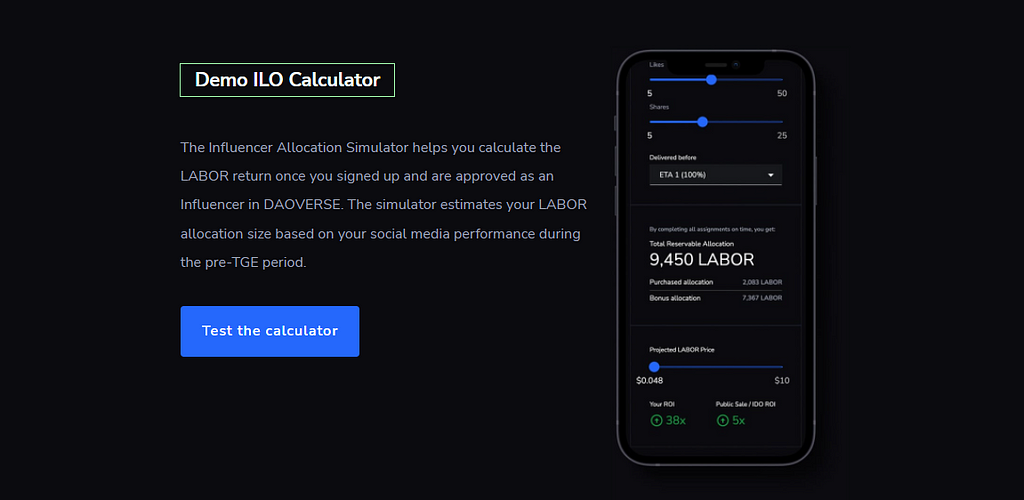 DAO Labs Demo ILO Calculator