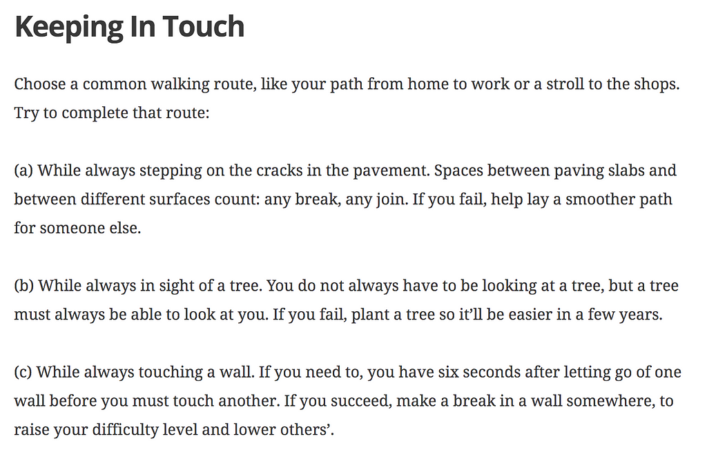 A screencap of the instructions for Keeping In Touch.