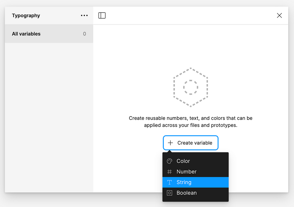 Create a string variable in the local variables menu in Figma