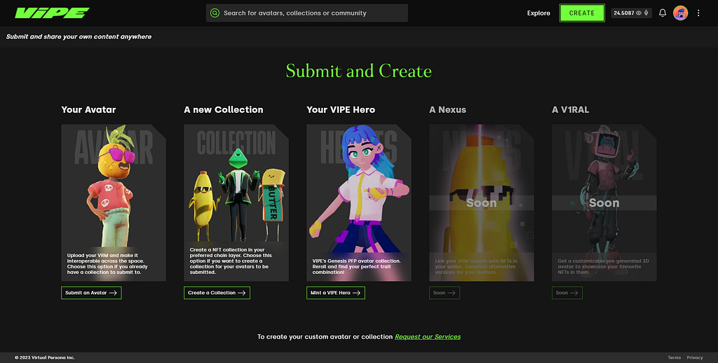 VIPE Creators Hub: Mint an Avatar, Collection or VIPE Hero