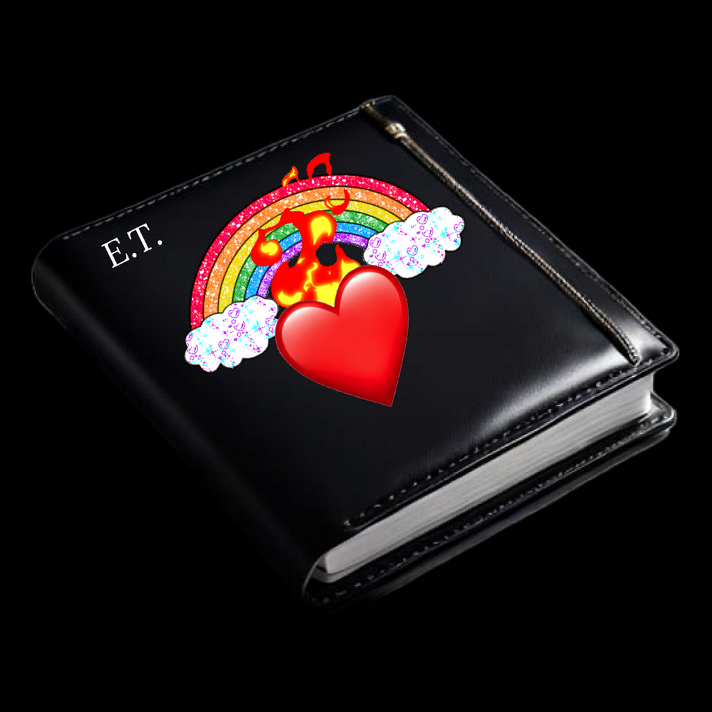 Love is on the Mantle, Black book with rainbow heart-flame, Tavarus Blackmonster