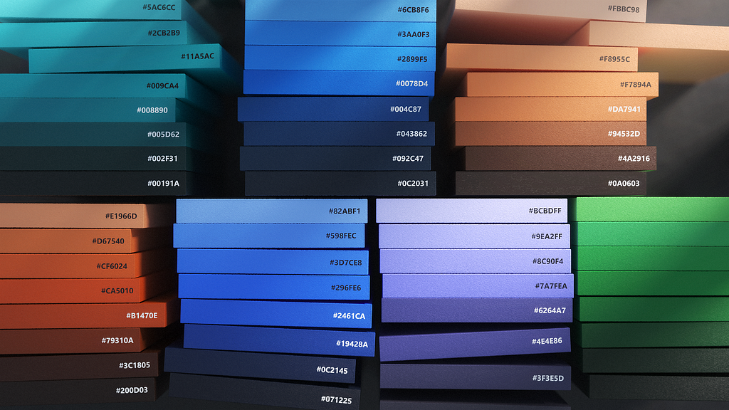 Colo palettes for blues, purples, greens, and oranges.