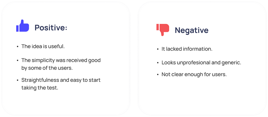 Positive and negative bullet points about the website