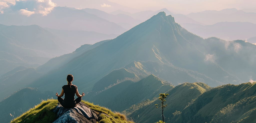 Meditating lady on a mountain